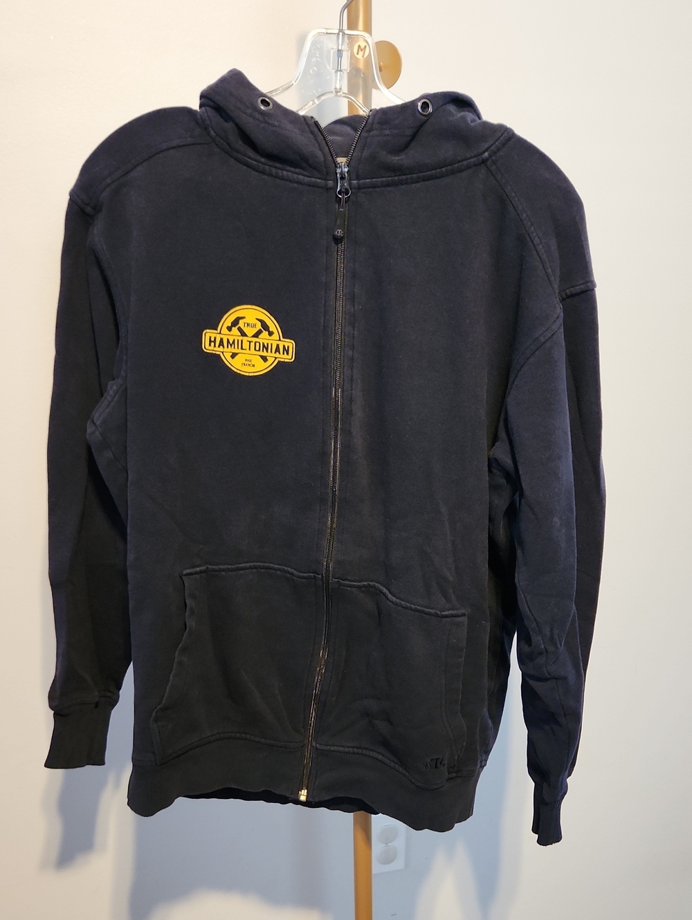 Hamiltonian Black Zip-Up Hoodie with Yellow Logo
